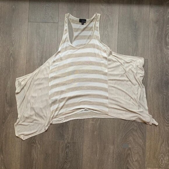 Aritzia Dilemma Tank Top Blouse Draped Stripe Flowy Sleeveless Cream White XS - Picture 5 of 15